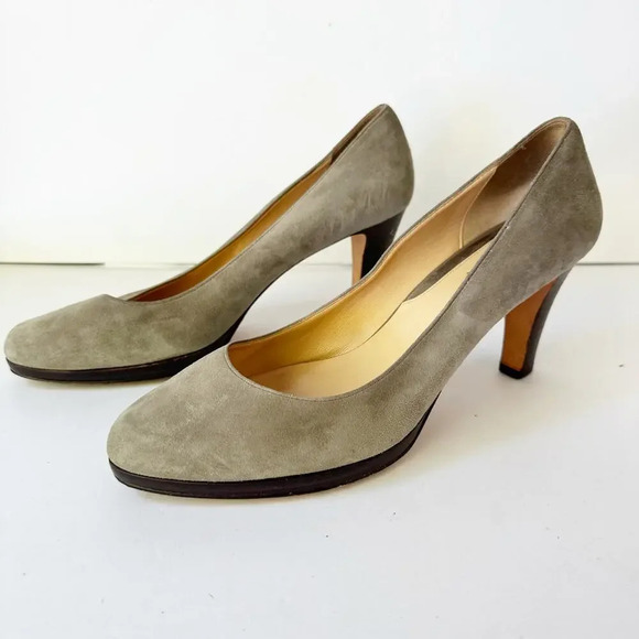 COLE HAAN Size 9 Gray Suede Almond Toe Platform Stacked Heel Slip On - Picture 3 of 8